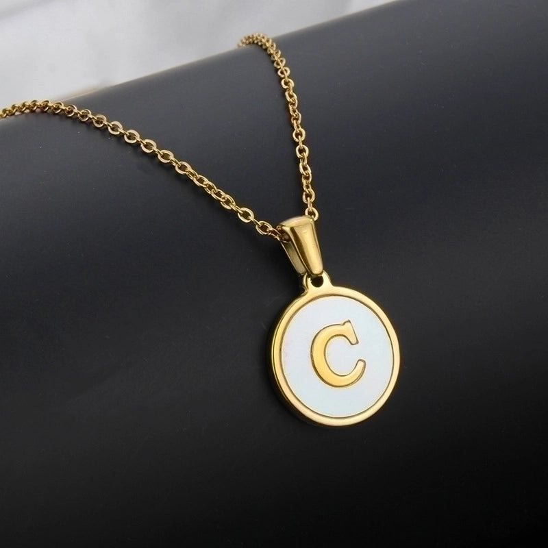 Minimalist Round Letter Titanium Steel Shell 18K Gold Plated Plating Necklace