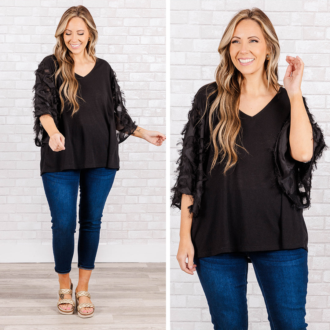 Feathered Delight Top. Black