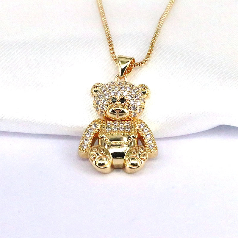 Hip-hop Retro Little Bear Copper Plating Inlay Zircon Gold Plated Pendant Necklace