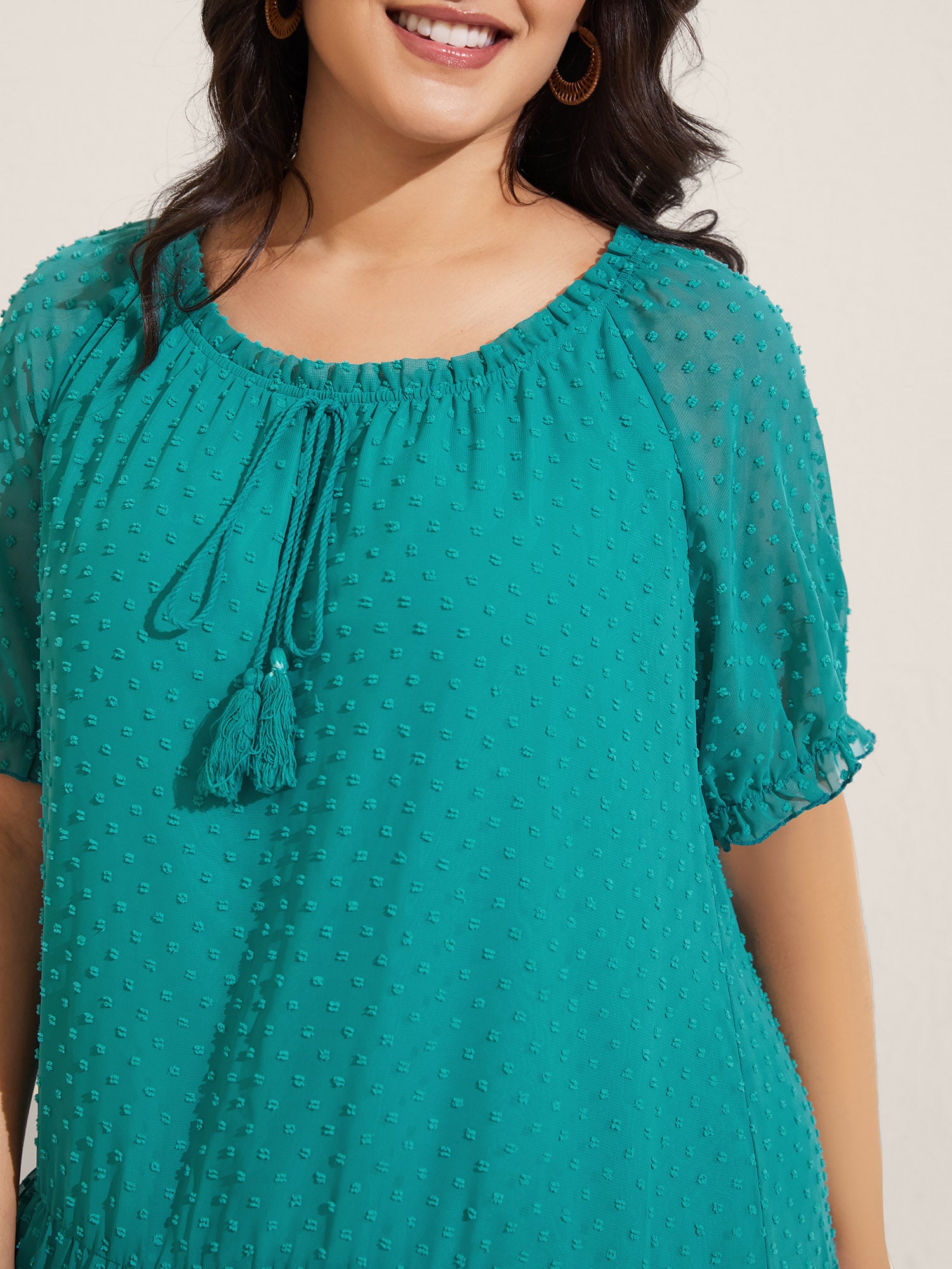 Polka Dot Texture Tiered Tassel Midi Dress