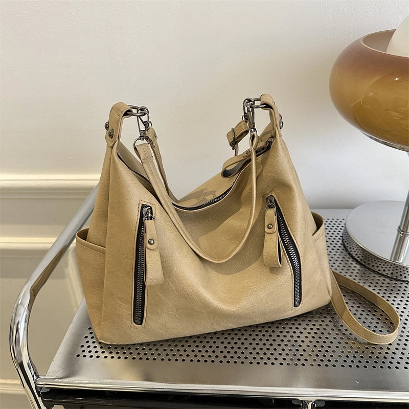 Women's Pu Leather Solid Color Streetwear Square Zipper Shoulder Bag Crossbody Bag