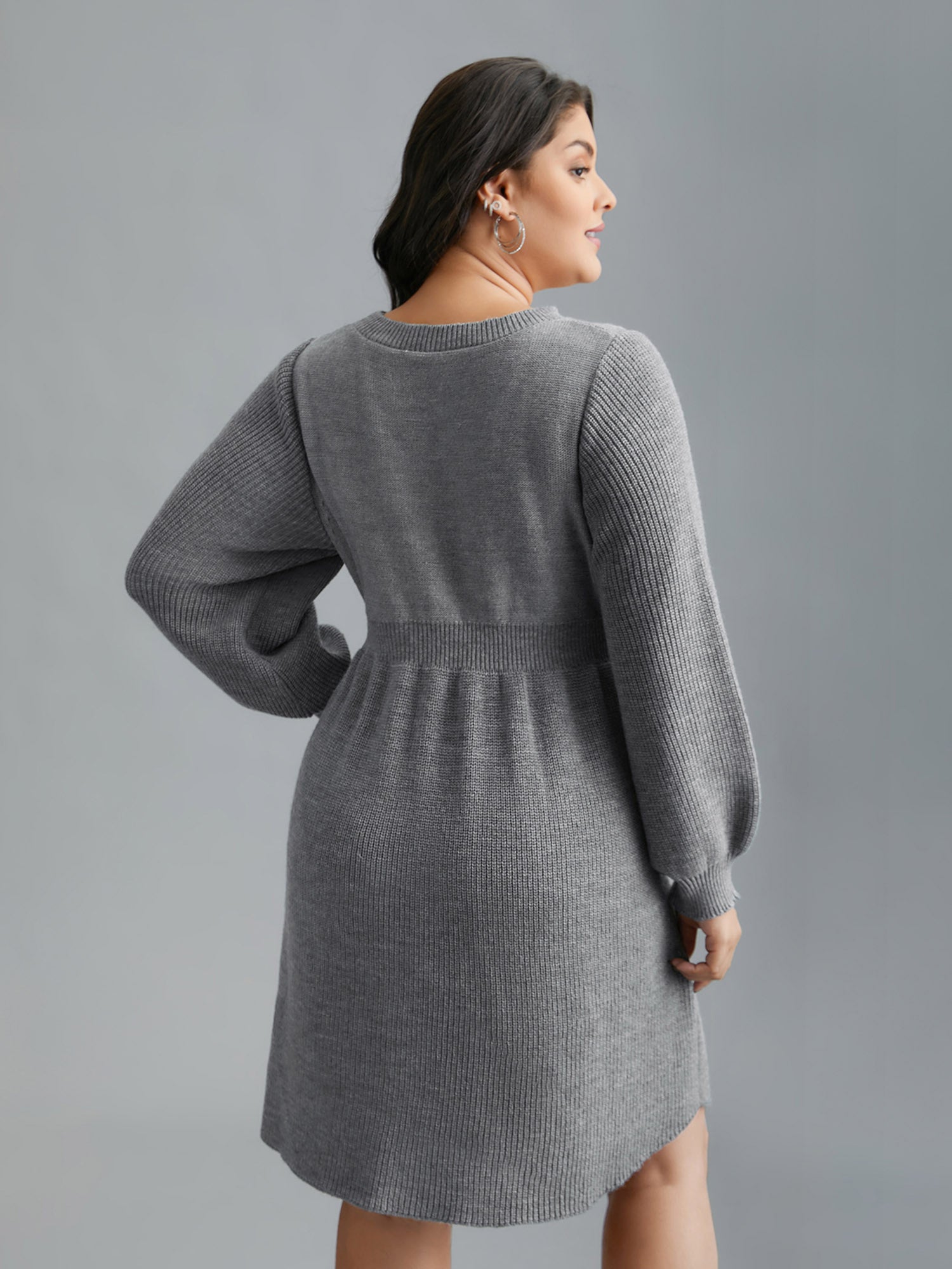 Cable Knit Elastic Waist Midi Sweater Dress