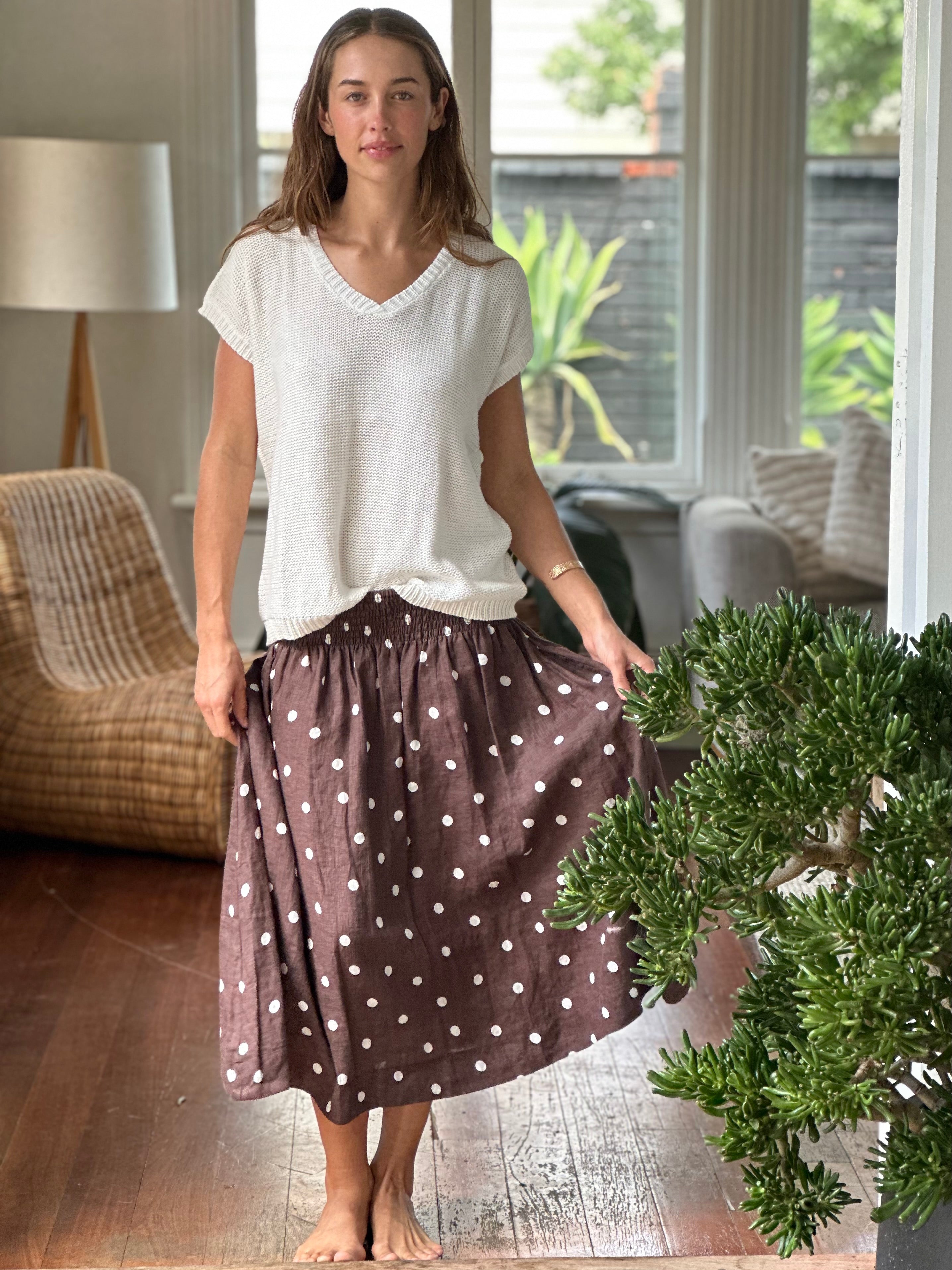 lola skirt - chocolate spot linen