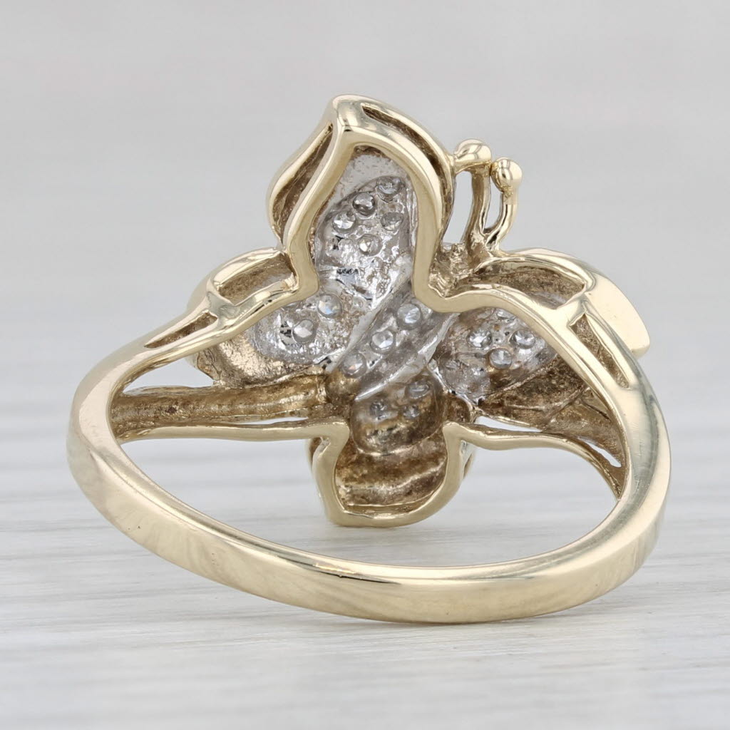 Diamond Cluster Butterfly Ring 10k Yellow Gold Size 7.5