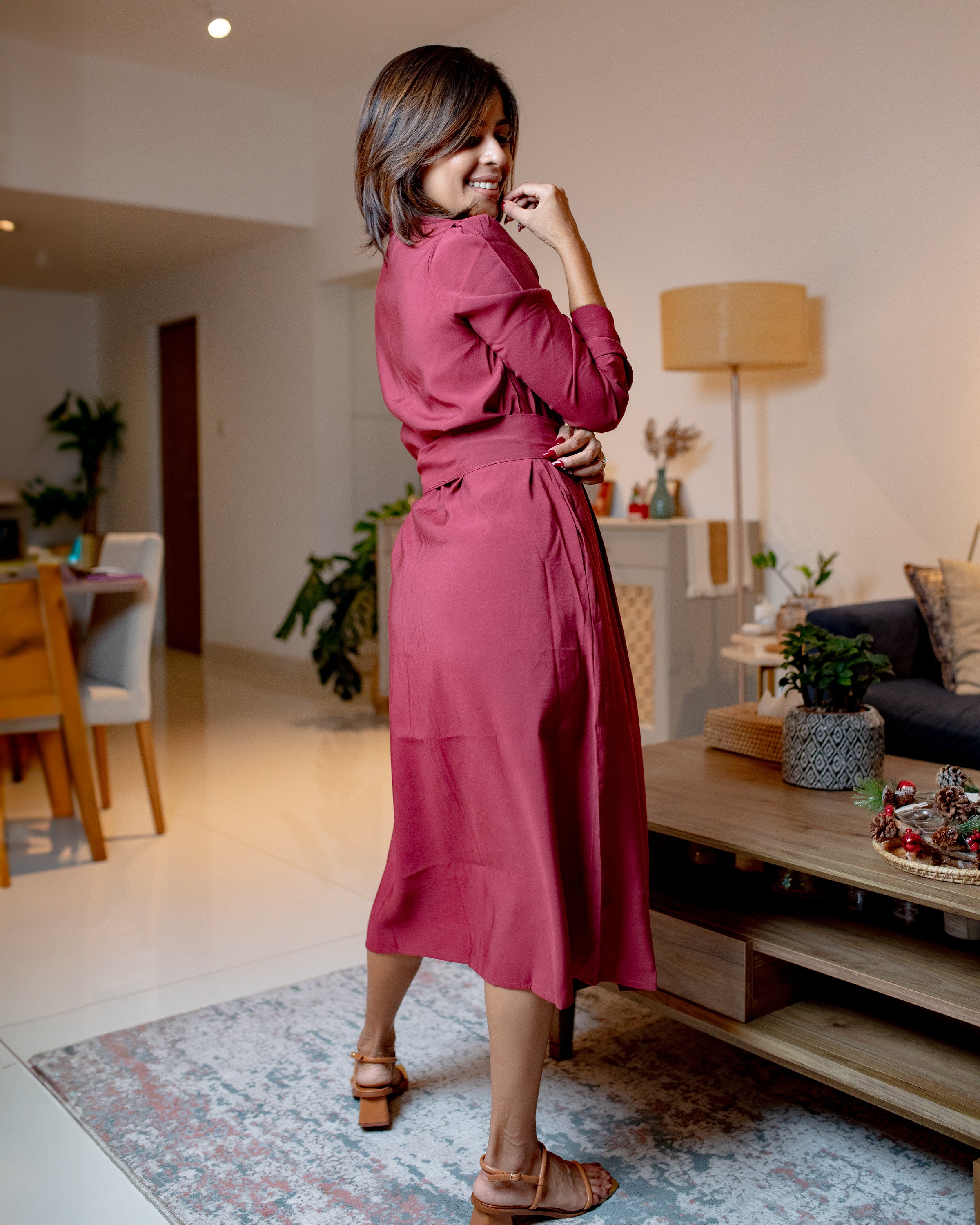 Lillian Midi Dress -Maroon