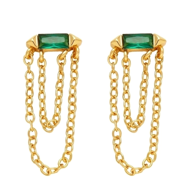 1 Pair Fashion Tassel Rectangle Copper Plating Inlay Zircon Drop Earrings