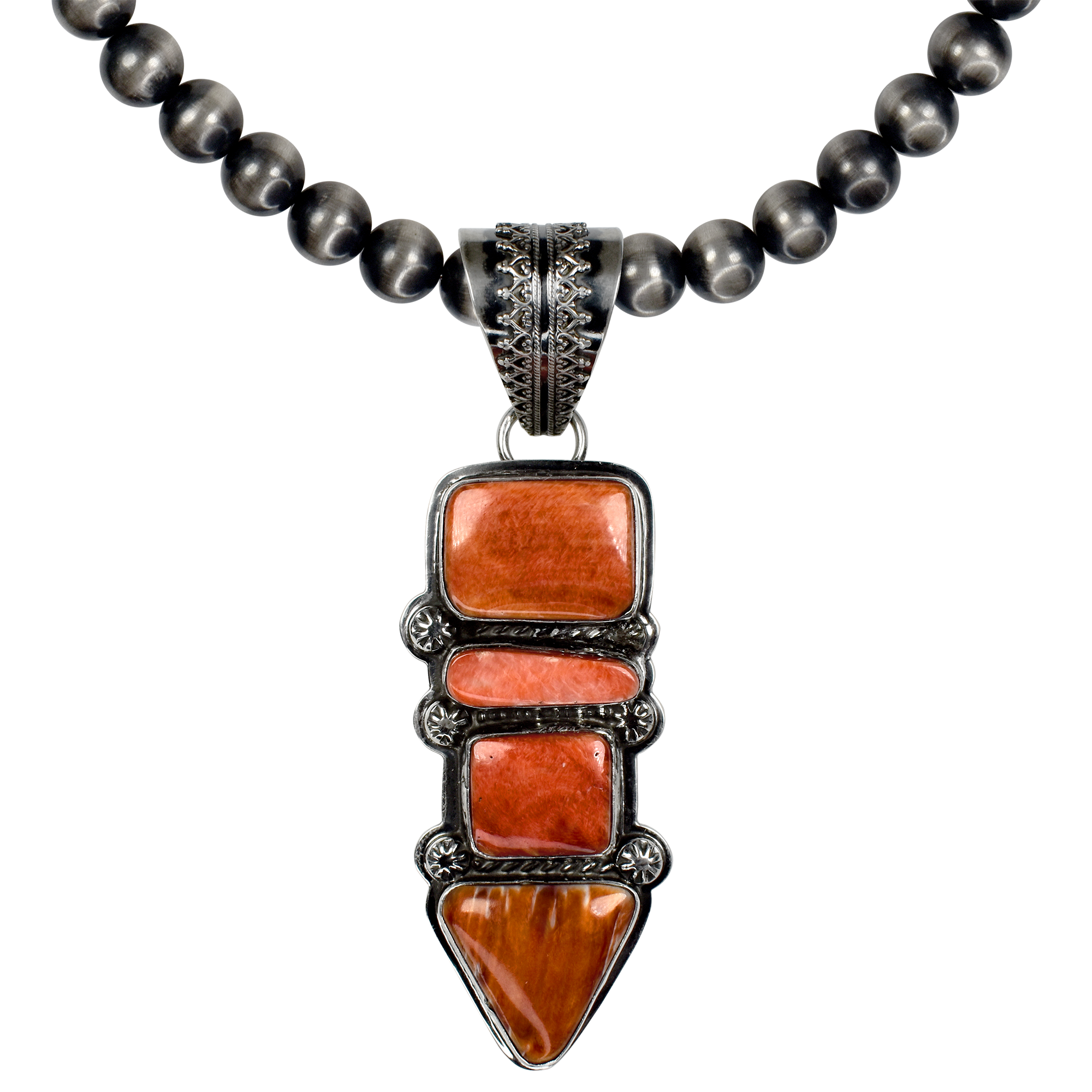 Spiny Oyster and Hand-Stamped Sterling Silver Pendant