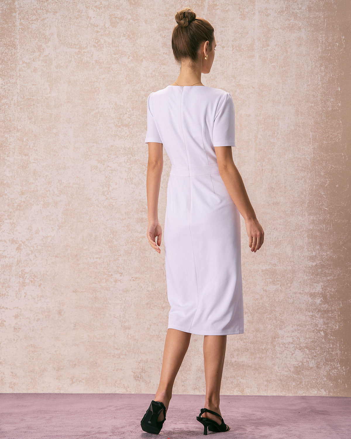 The White Square Neck Buttoned Midi Dress