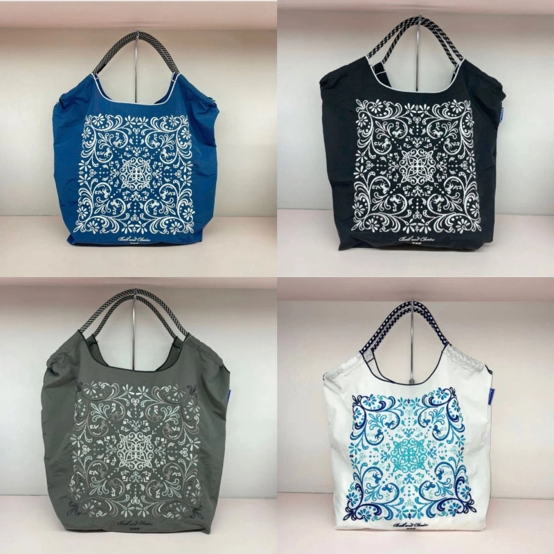 Women's Vintage Style Printing Flower Nylon Shopping Bags