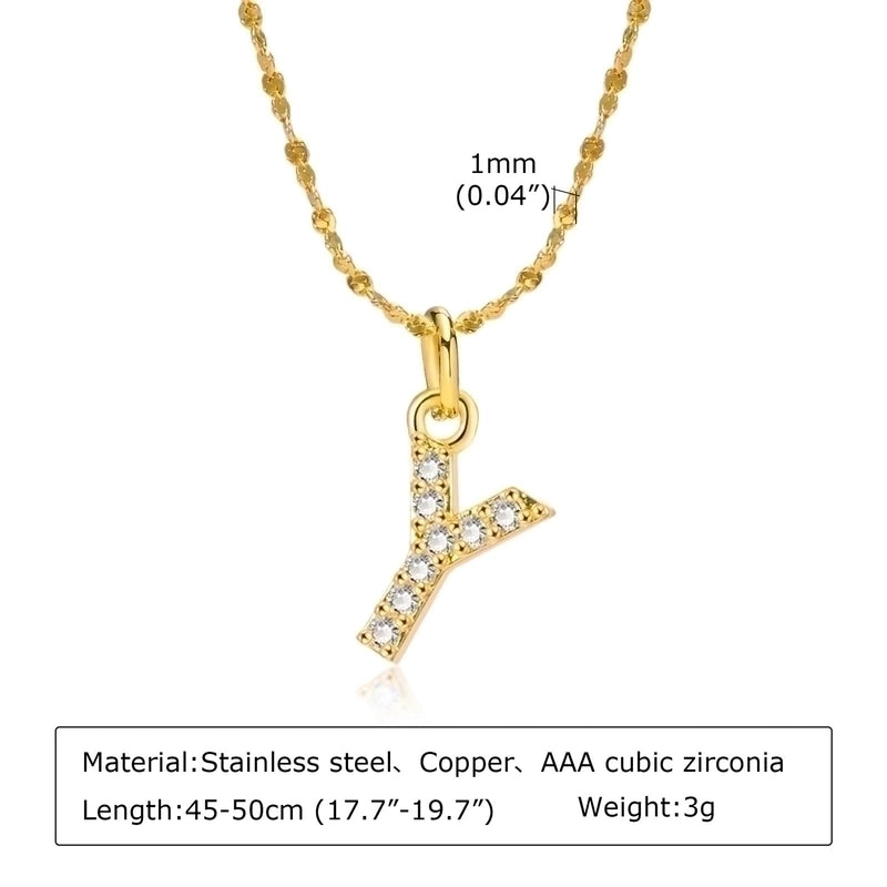 Minimalist Letter 201 Stainless Steel Copper Inlay Artificial Diamond Pendant Necklace
