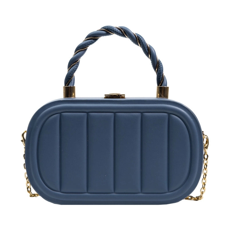 Women's Small Pu Leather Solid Color Elegant Classic Style Square Lock Clasp Shoulder Bag Handbag Crossbody Bag