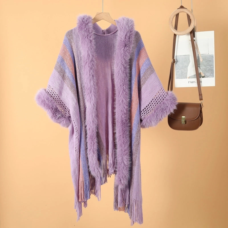 Women's Retro Ethnic Style Color Block Acrylic Tassel Shawl