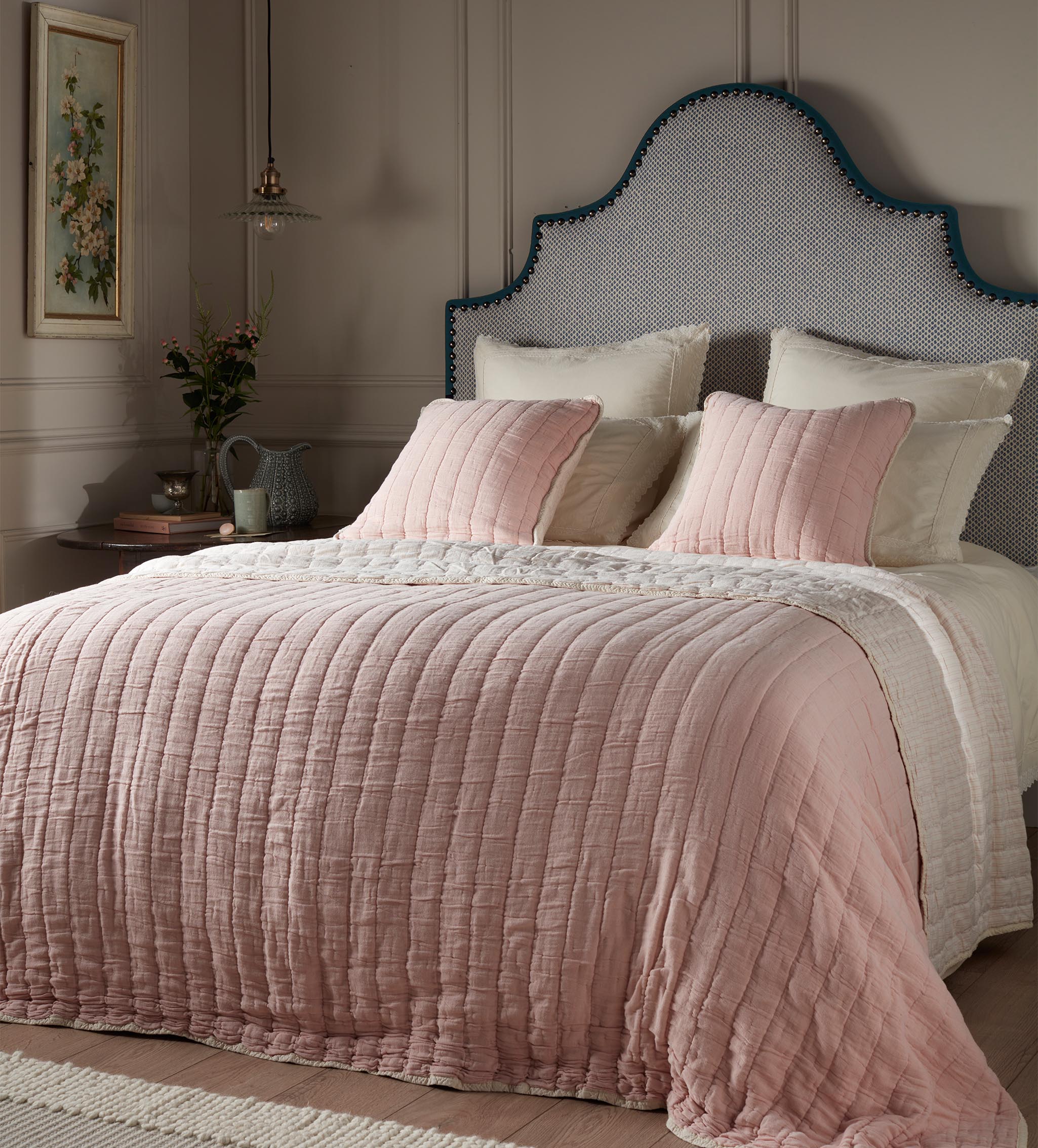 Blush Pink Vivienne 100% Cotton Quilted Throw