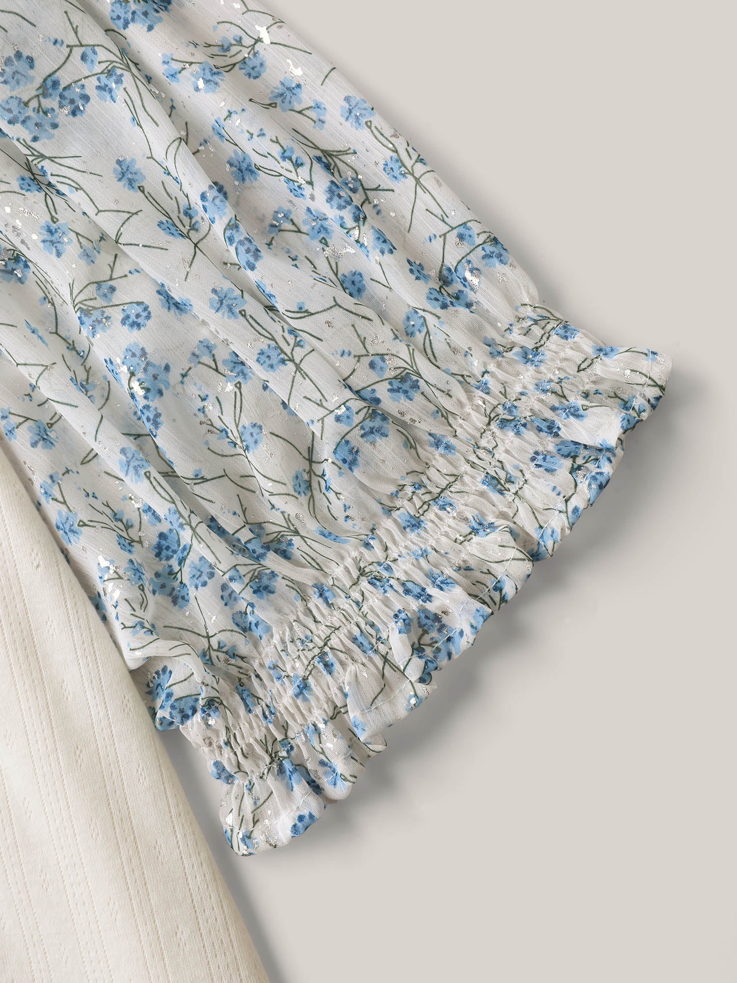 Floral Puff Sleeve Textured T-Shirt
