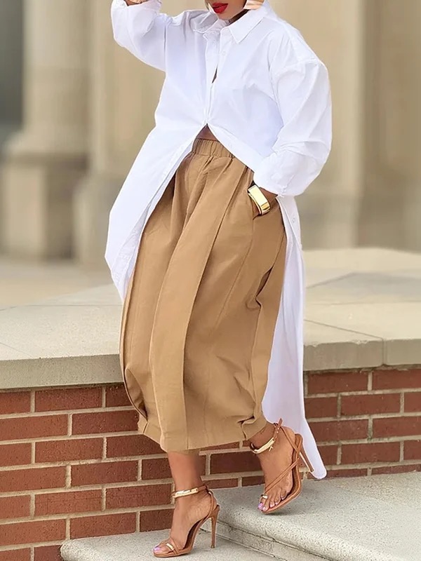 Loose Solid Color Capri-Pants Cropped Trousers