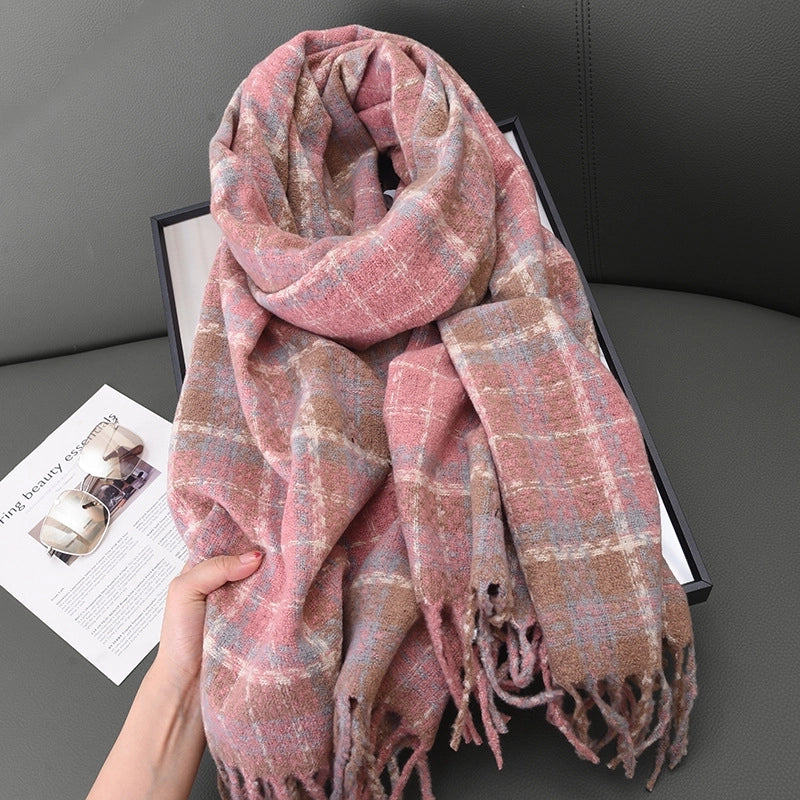Women's Basic Plaid Polyester Scarf