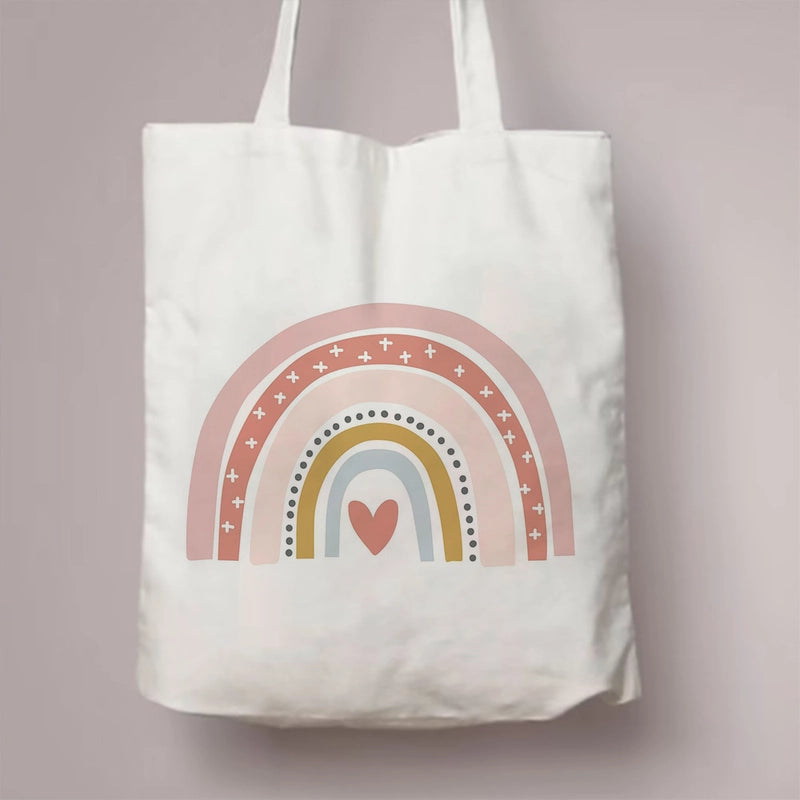 Women's Canvas Rainbow Red Heart Cute Square Open Canvas Bag