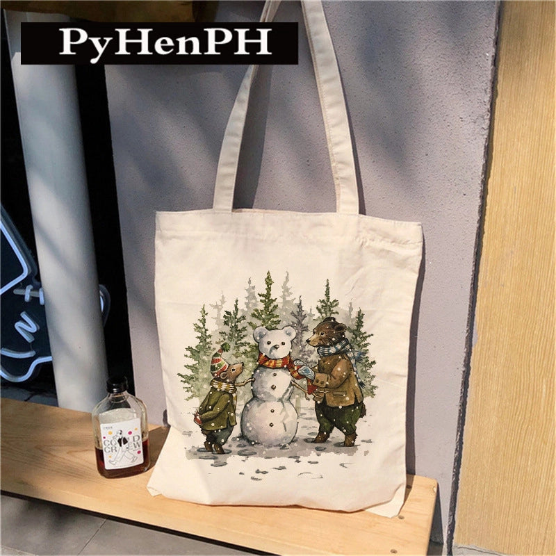 Women's Canvas Printing Animal Streetwear Square Open Canvas Bag