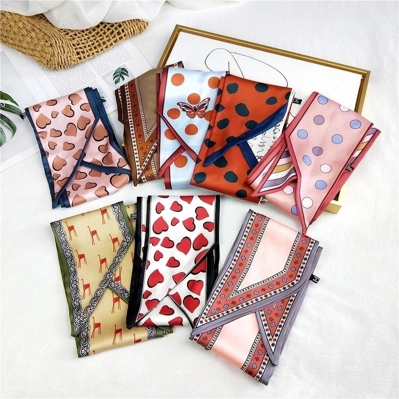 Women's Sweet Polka Dots Heart Shape Butterfly Polyester Satin Printing Silk Scarves