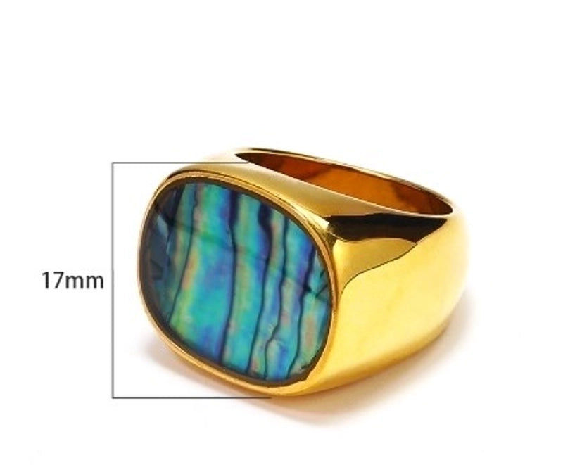 Titanium Steel 18K Gold Plated Hip-Hop Retro Plating Color Block Shell Rings