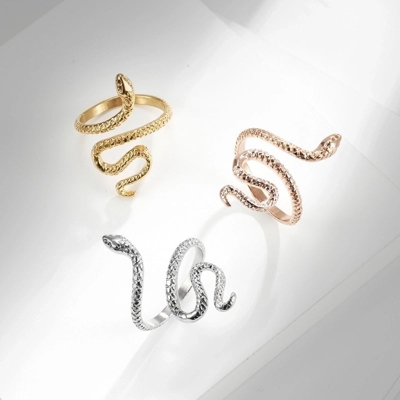 IG Style Minimalist Snake 304 Stainless Steel 18K Gold Plated Open Rings In Bulk