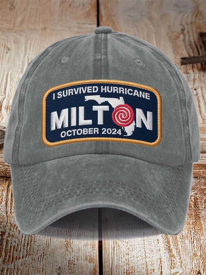 Unisex Distressed Washed Cotton I Survived Hurricane Milton Hat