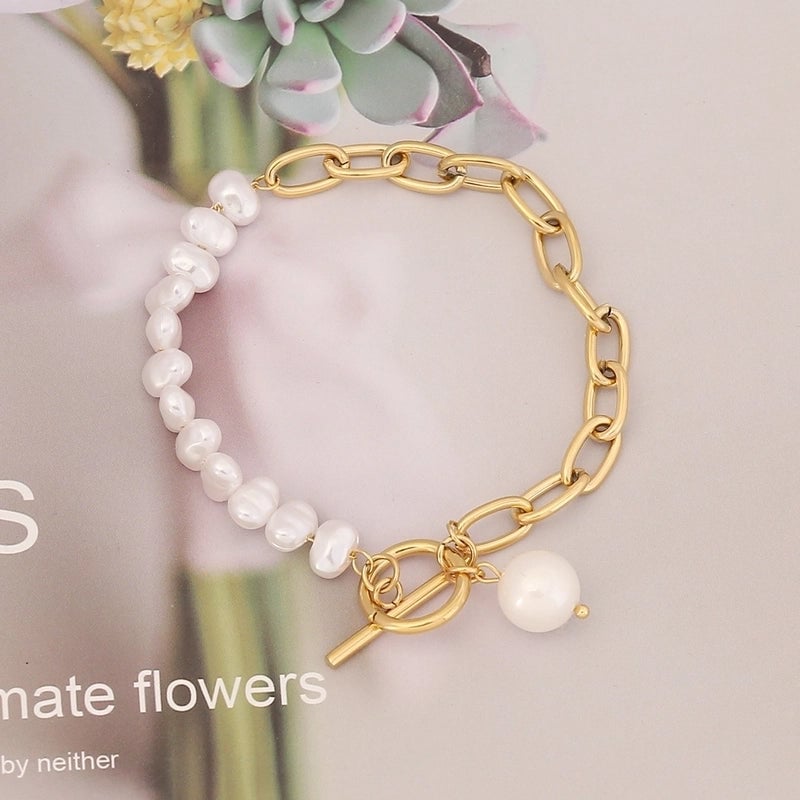 Sweet Star Moon Heart Shape Stainless Steel Inlay Artificial Pearls Bracelets 1 Piece