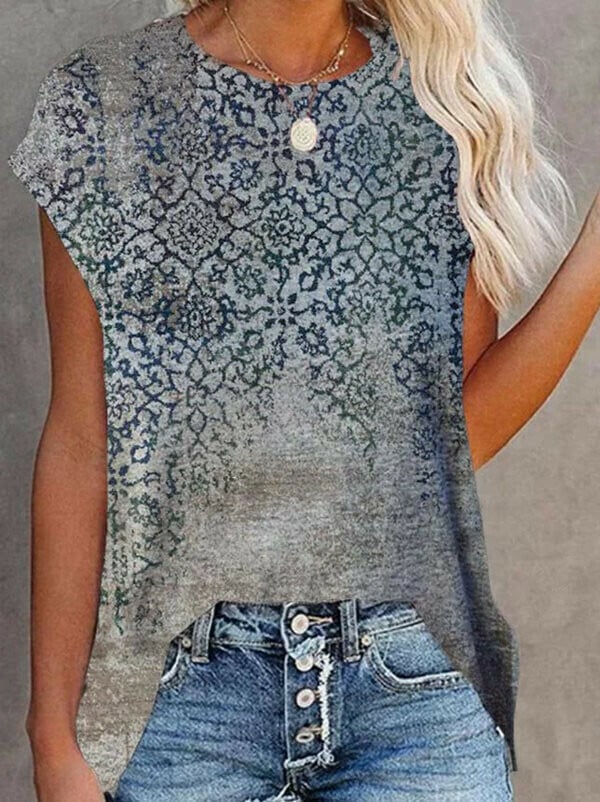 🔥🔥Short Sleeve Printed Crew Neck Summer Top