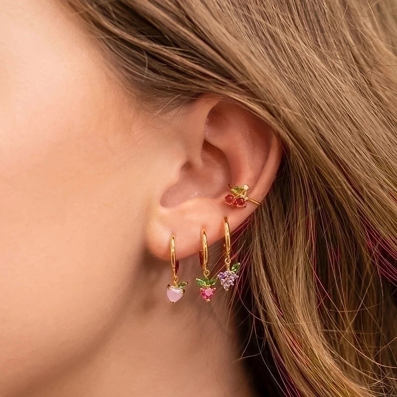 Color Zirconium Cherry Peach Tropical Fruit Ear Bone Clip Women