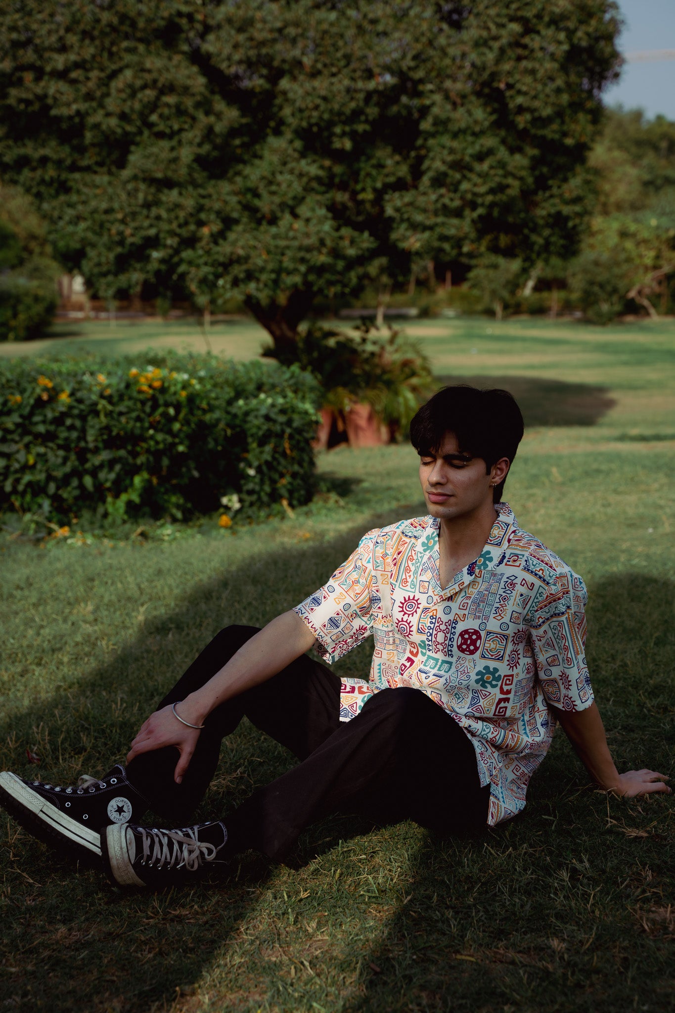 Abstract Earthy White Oversize Shirt