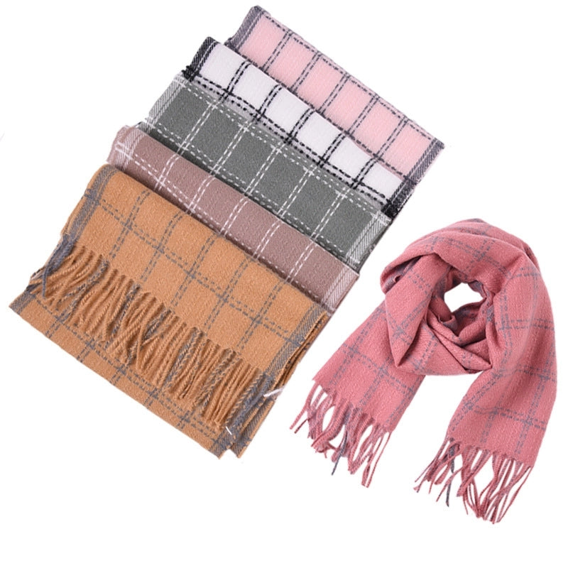 Kid'S Sweet Lattice Tassel Scarf