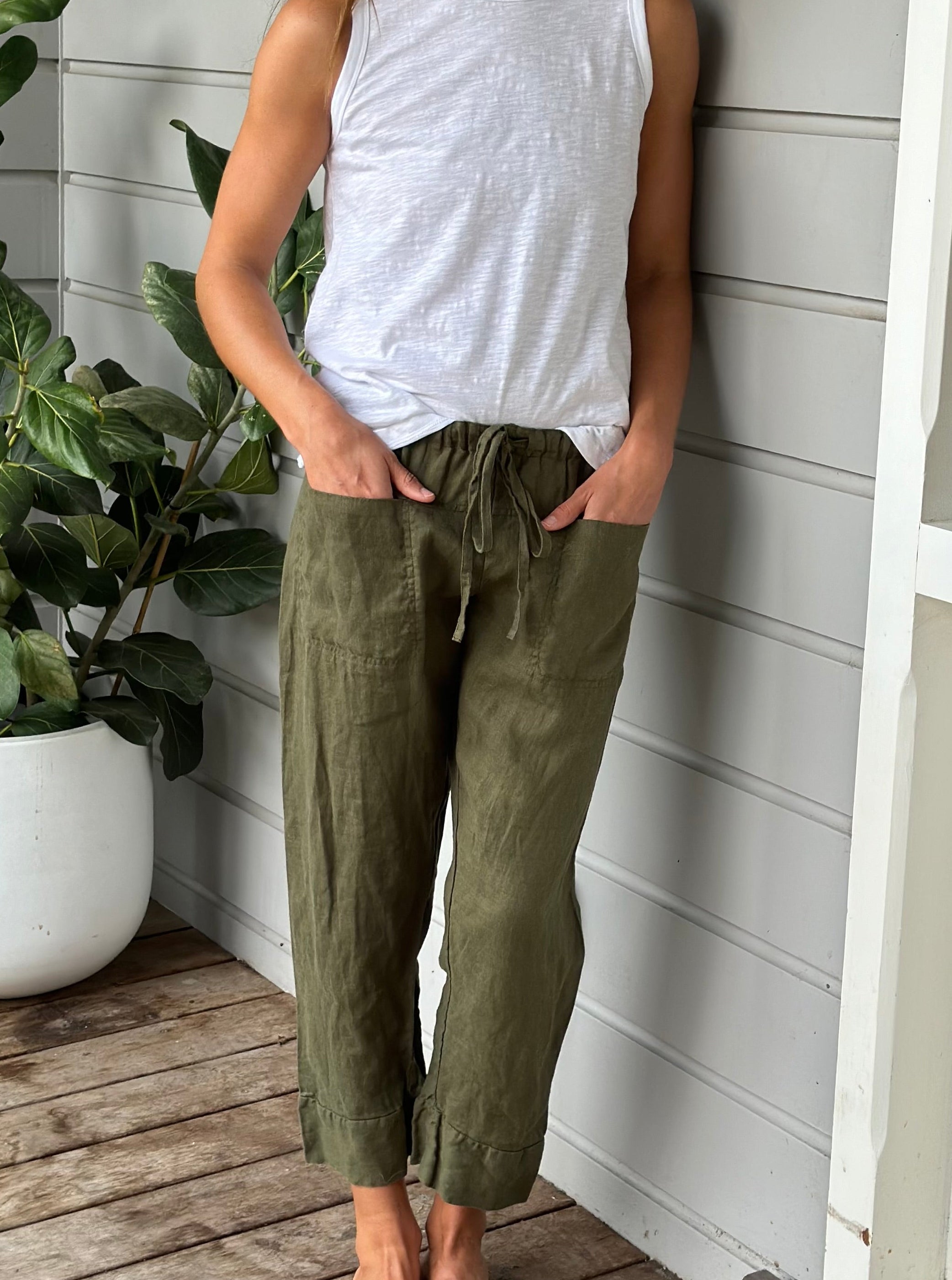darcy pants - army linen