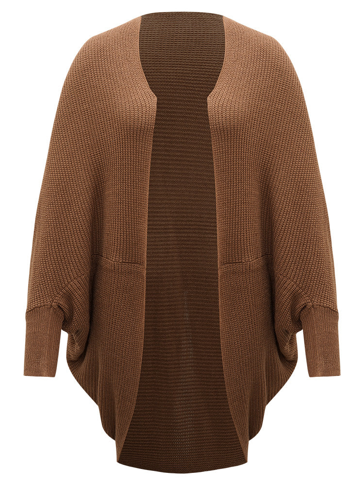 Solid Dolman Sleeve Arc Hem Cardigan