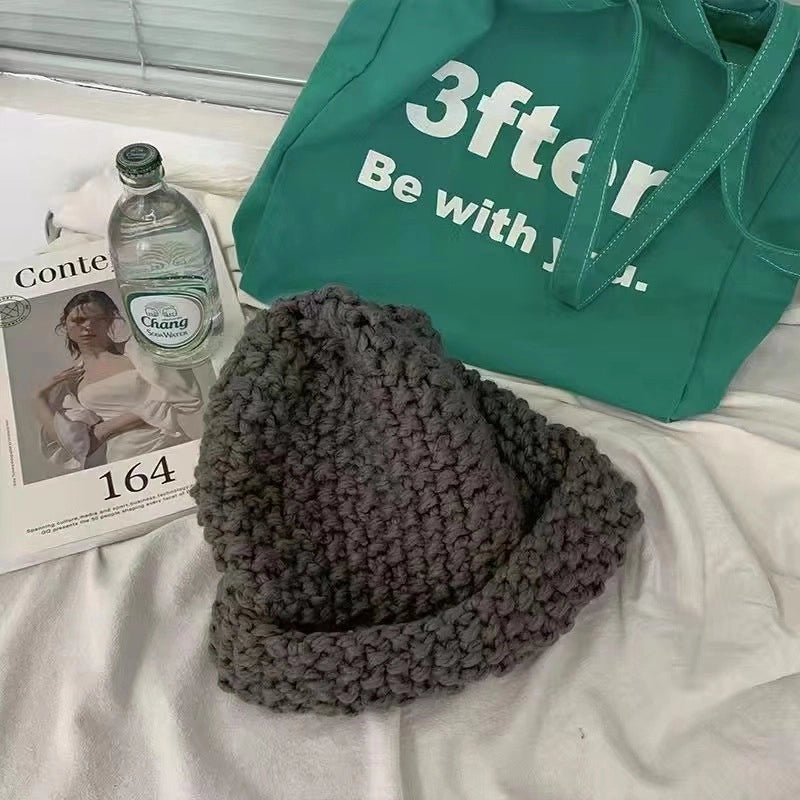Coarse Yarn Pineapple Pattern Autumn And Winter Knitted Hat Women's Big Head Circumference Warm Ear Protection Make Face Look Smaller Woolen Cap