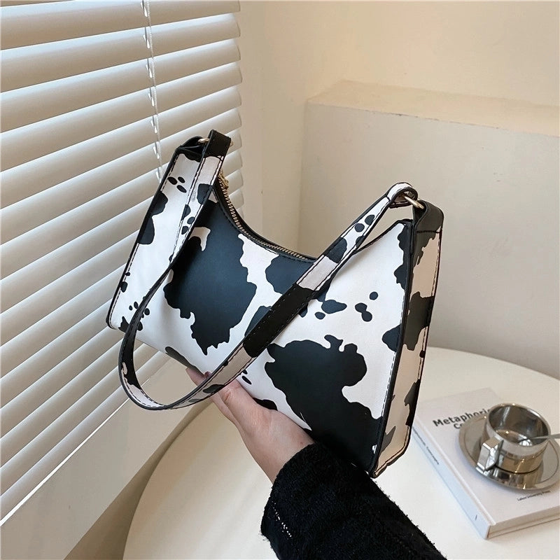 Women's Small All Seasons Pu Leather Leopard Vintage Style Square Zipper Underarm Bag