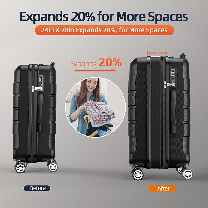 SHOWKOO Luggage PC+ABS Durable Expandable Hard Luggage with Dual Spinner Wheels TSA Lock