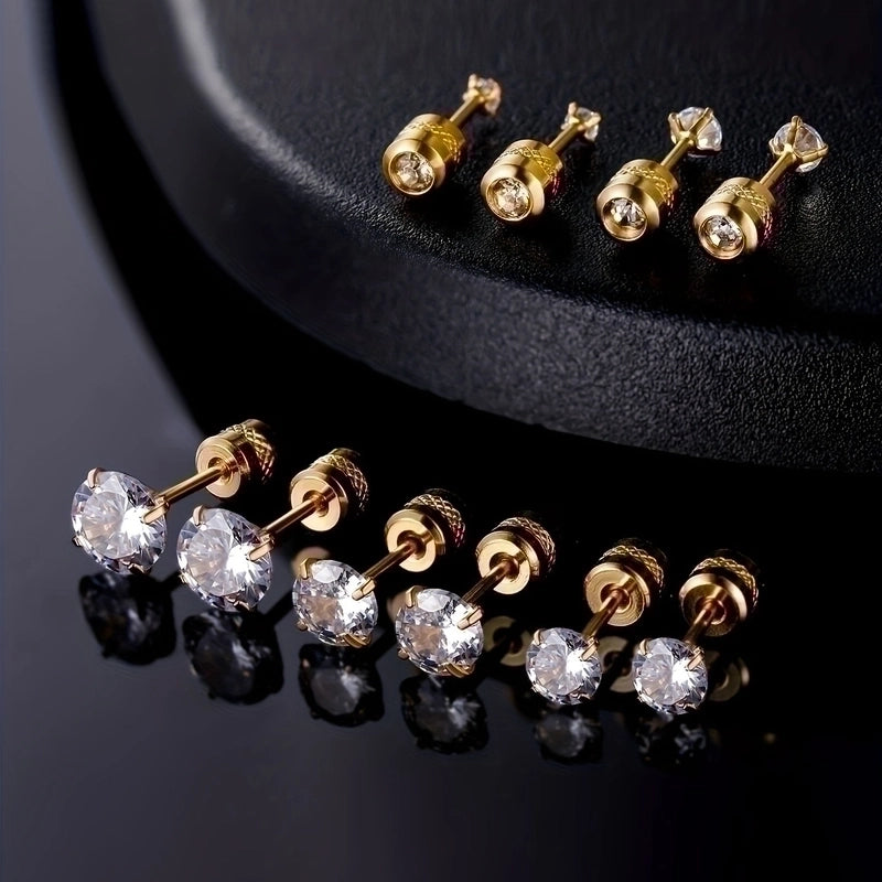 5 Pairs Minimalist Round Plating Inlay 304 Stainless Steel Zircon Gold Plated Ear Studs