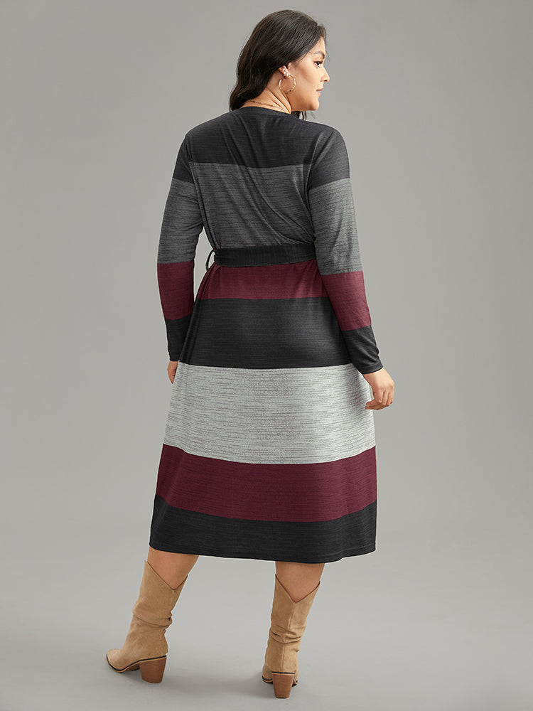 Colorblock Contrast Heather Belted Dress