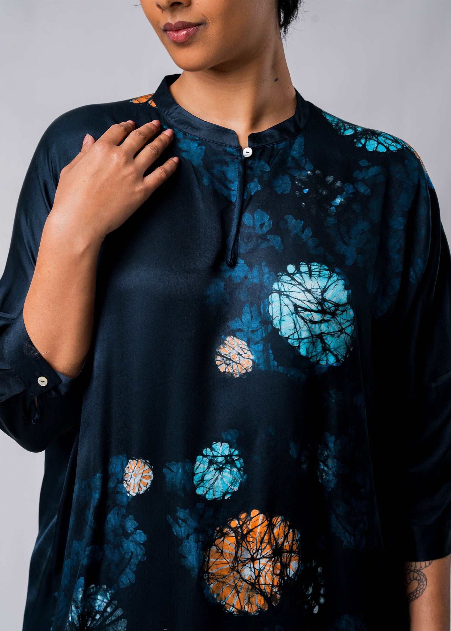 Batik Floral Chinese Collar Dress