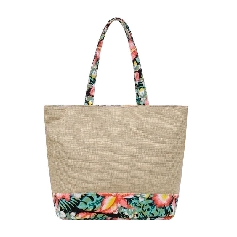 Women's Large Cotton And Linen Geometric Ethnic Style Zipper Tote Bag