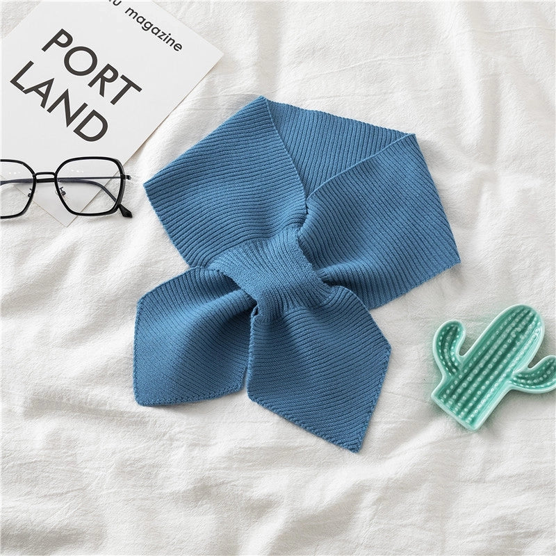 Evening And Evening Knitted Wool Collar Cross Fishtail Scarf Bow Small Scarf For Women Autumn And Winter