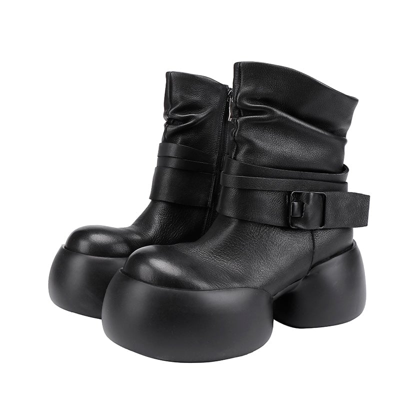 Handcrafted 75mm Platform Leather Slouch Boots for Women - Fall Collection in Black/Brown