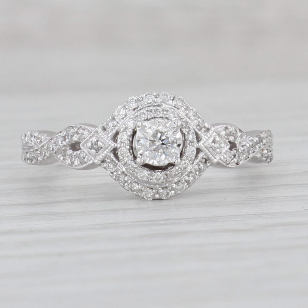 0.25ctw Round Diamond Halo Engagement Ring 14k White Gold Size 7.5