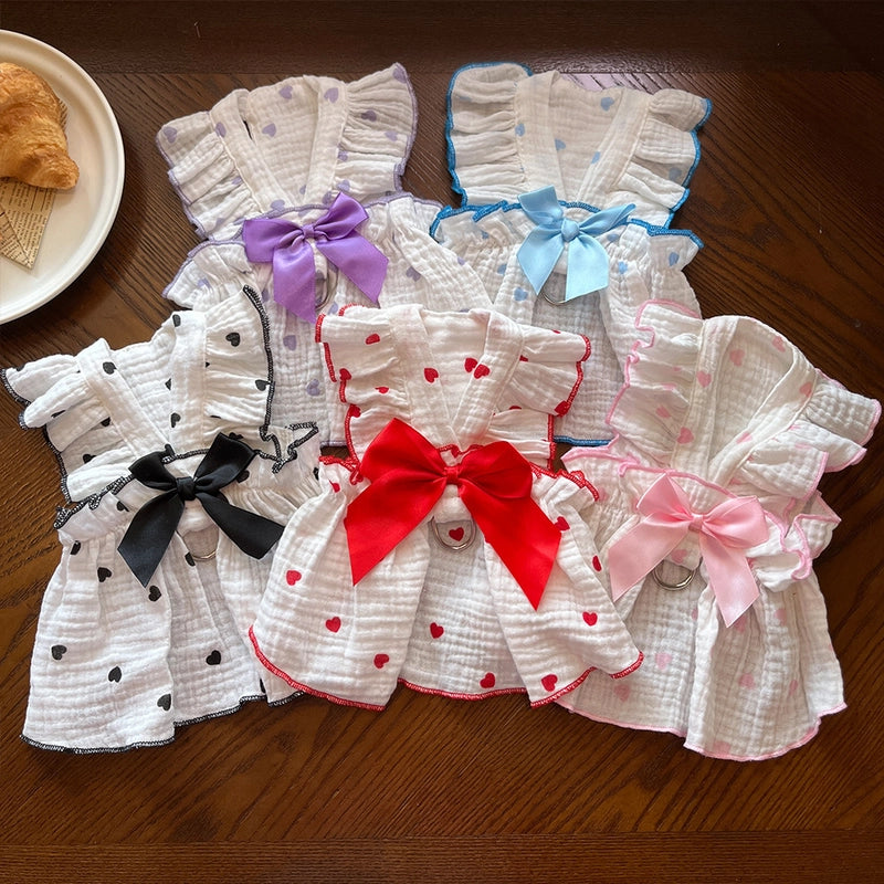 Cute Sweet Cotton Heart Shape Bow Knot Pet Clothing