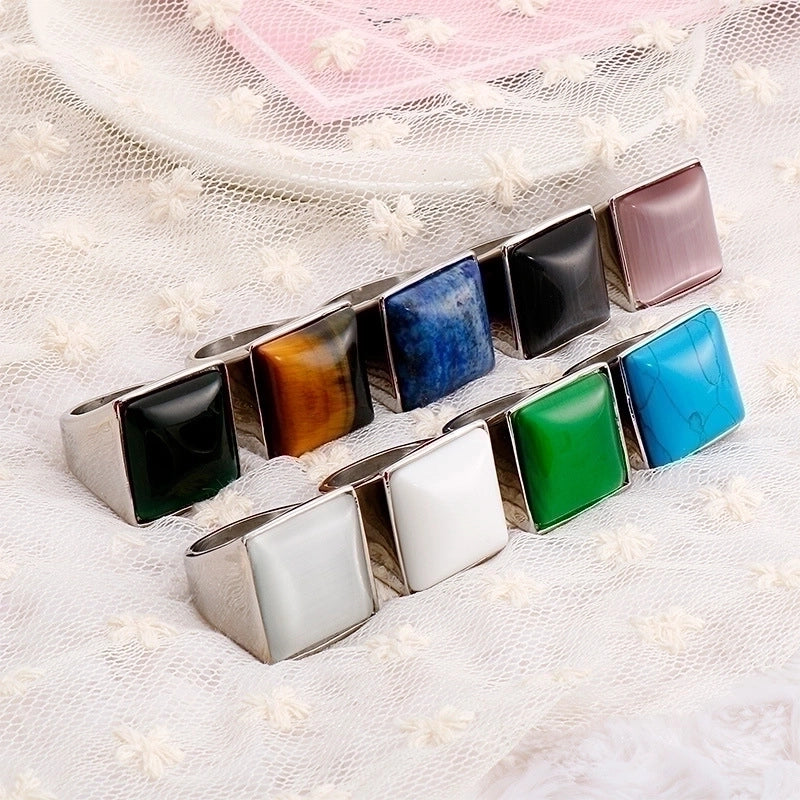 Vintage Style Geometric Square Stainless Steel 18K Gold Plated Plating Rings