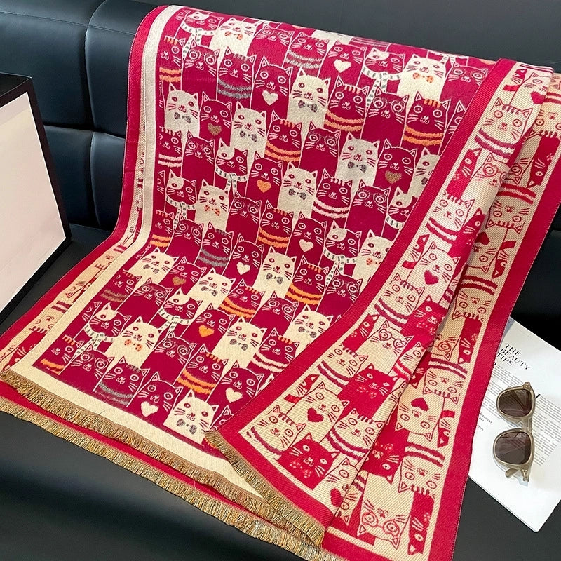 Women's Casual Cute Cat Polyester Shawl