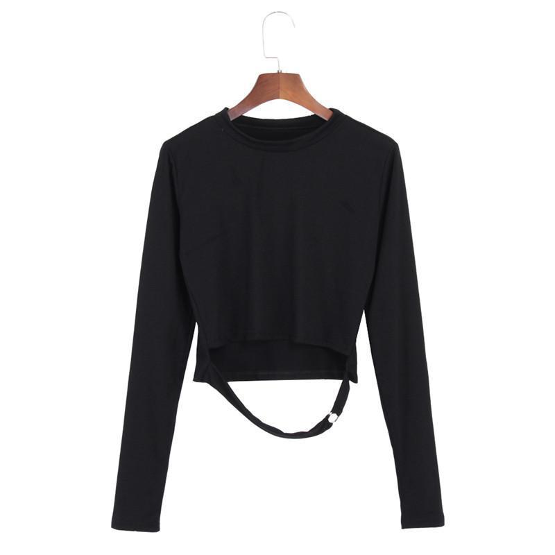 Long Sleeve Ring Buckled Crop Top