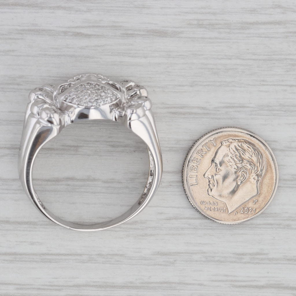 0.15ctw Diamond Skull Cross Bones Ring 14k White Gold Size 12.25 Biker
