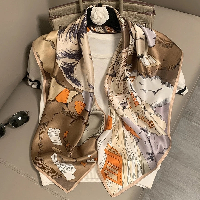 Women's Elegant Minimalist Printing Silk Printing Silk Scarf