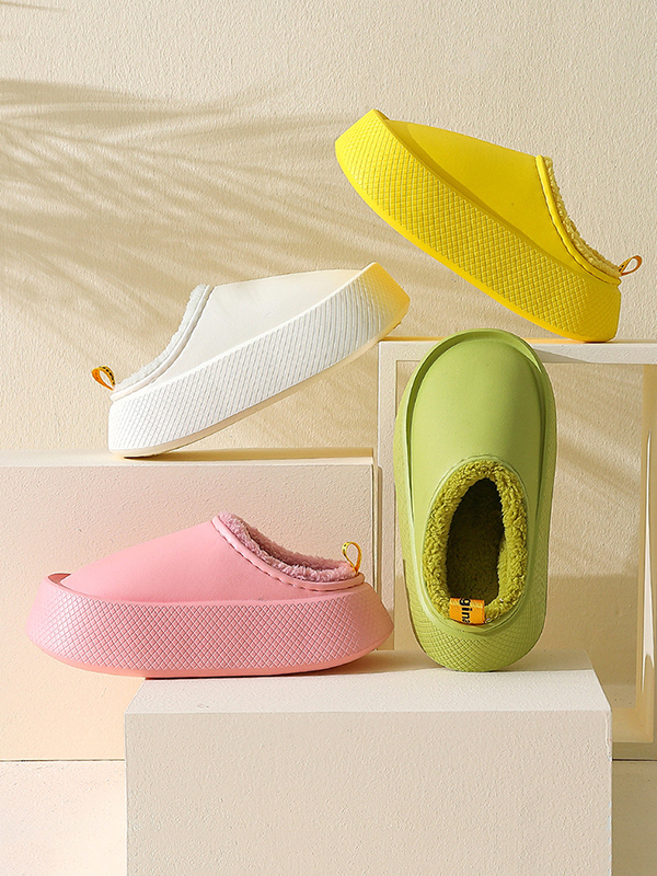 Home Non-Slip Keep Warm Velvet Waterproof Solid Color Slippers